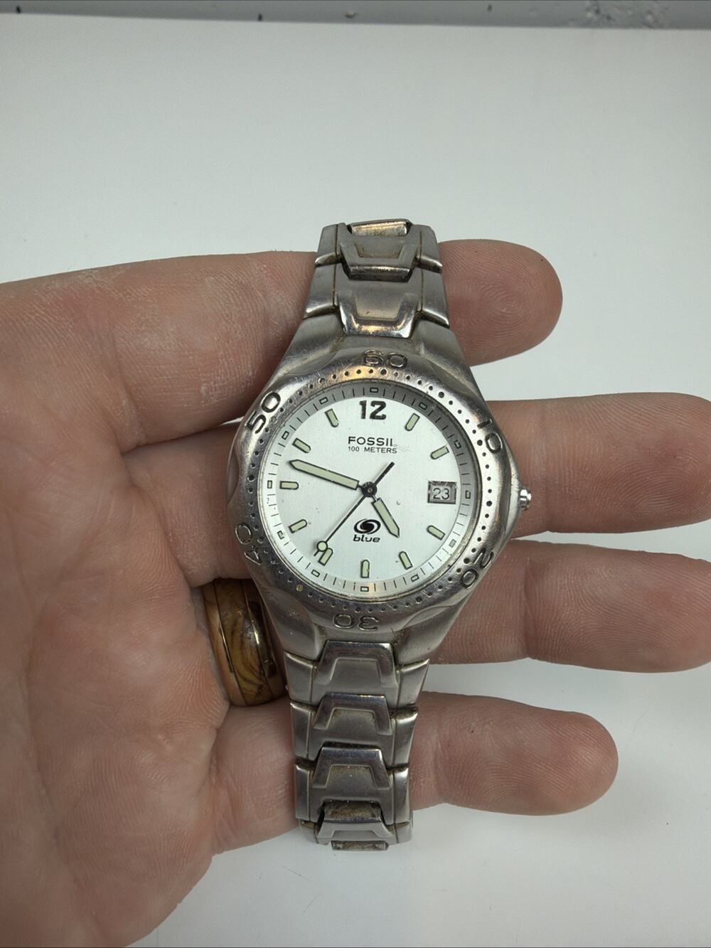 Fossil Blue AM-3527, All Stainless Steel, Water resistant NEEDS Battery